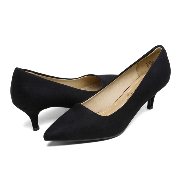 Kitten Heel Pointed Toe Pumps - BLACK SUEDE - 3